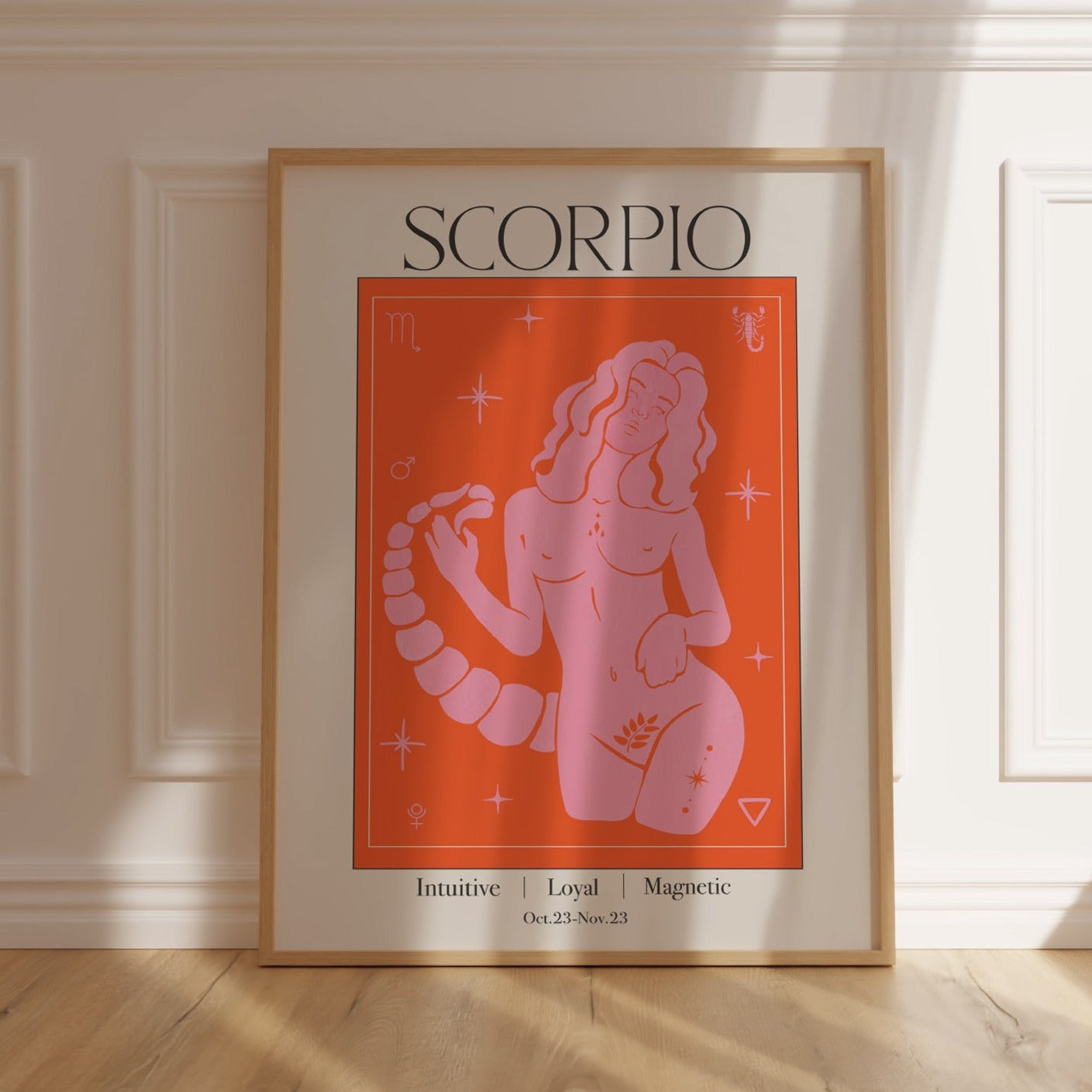 Retro Scorpio Zodiac Goddess Art Print, Boho Scorpio Wall Art