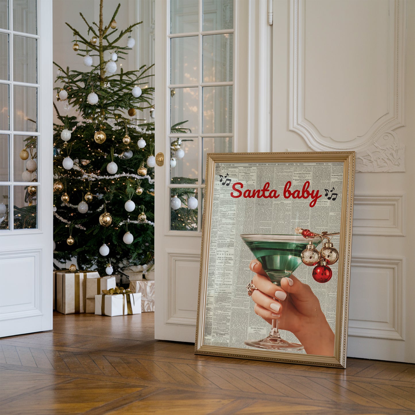 Santa Baby Retro Christmas Art - Digital Print