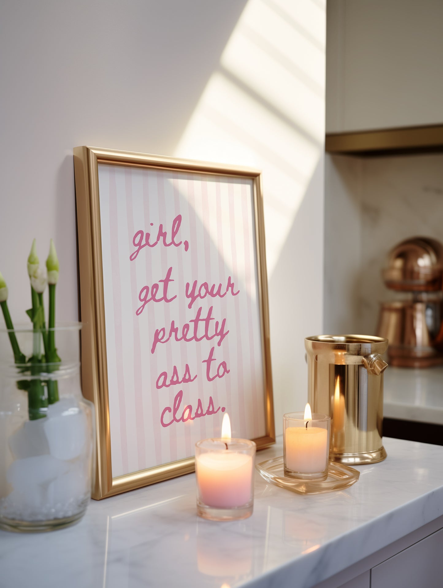 Girl, Get Your Pretty Ass To Class Pink Striped Print - Digital Print