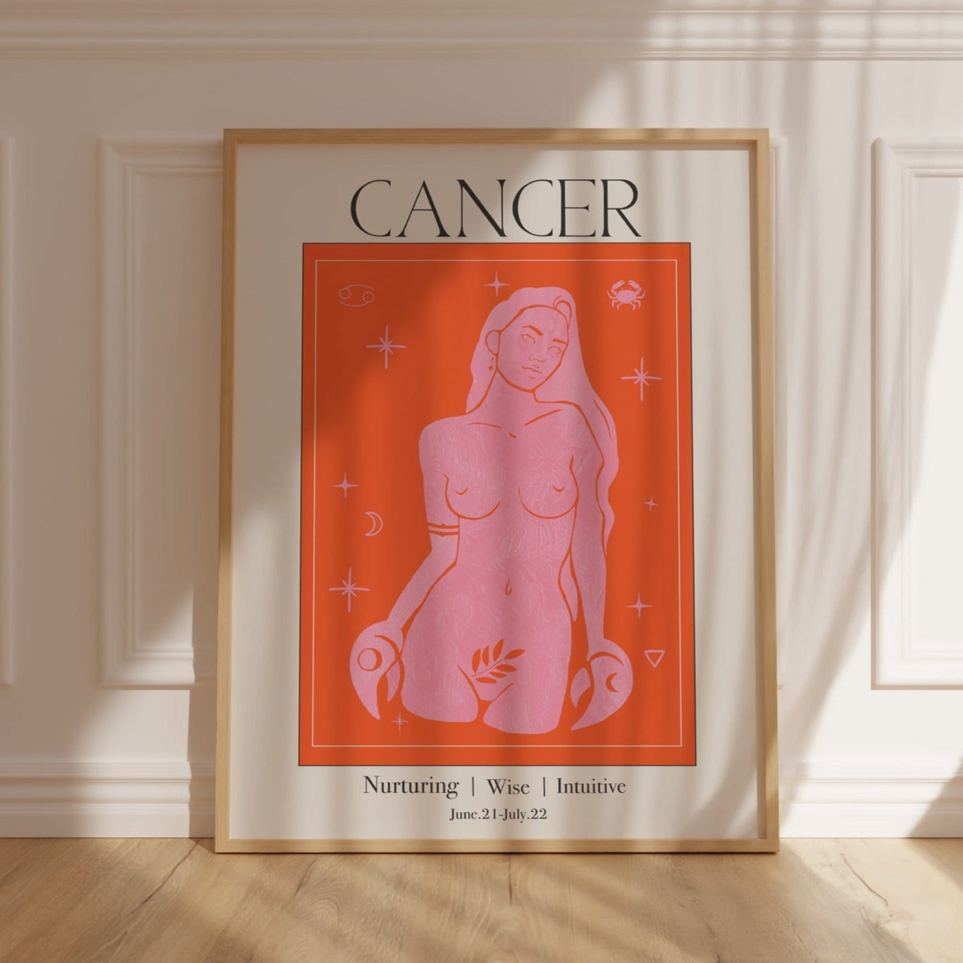 Retro Cancer Zodiac Goddess Art Print, Boho Cancer Wall Art