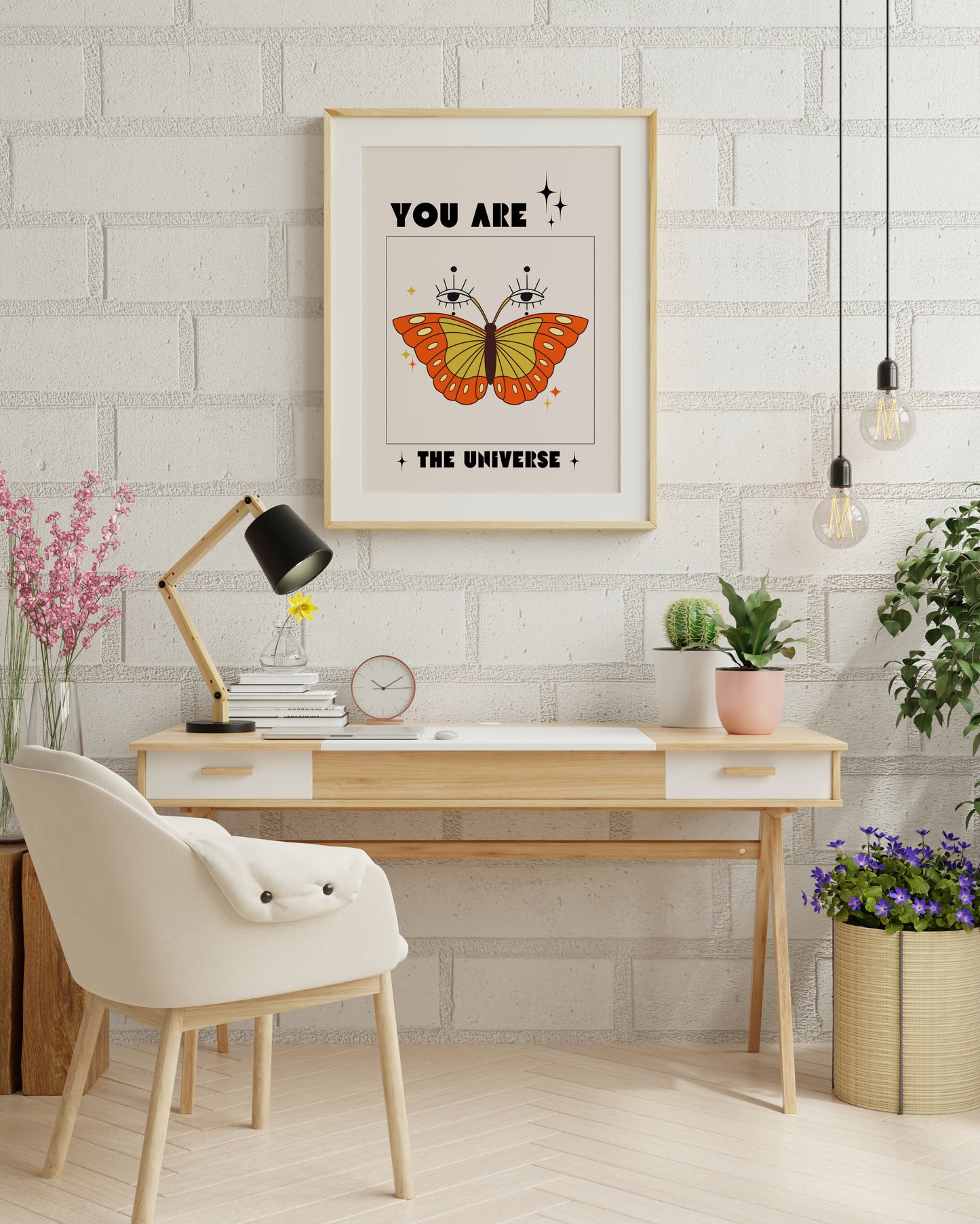 Retro Butterfly Art Print, You Are The Universe Quote