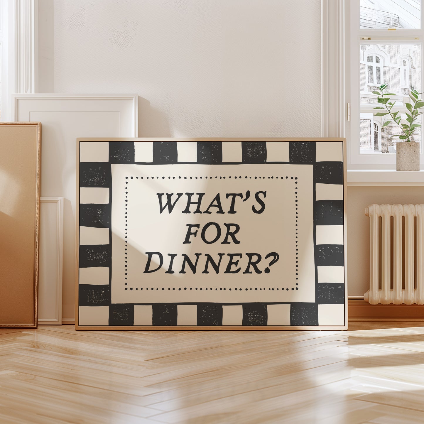 What's For Dinner Black & White Checkered Print -  Digital Print ( Horizontal )