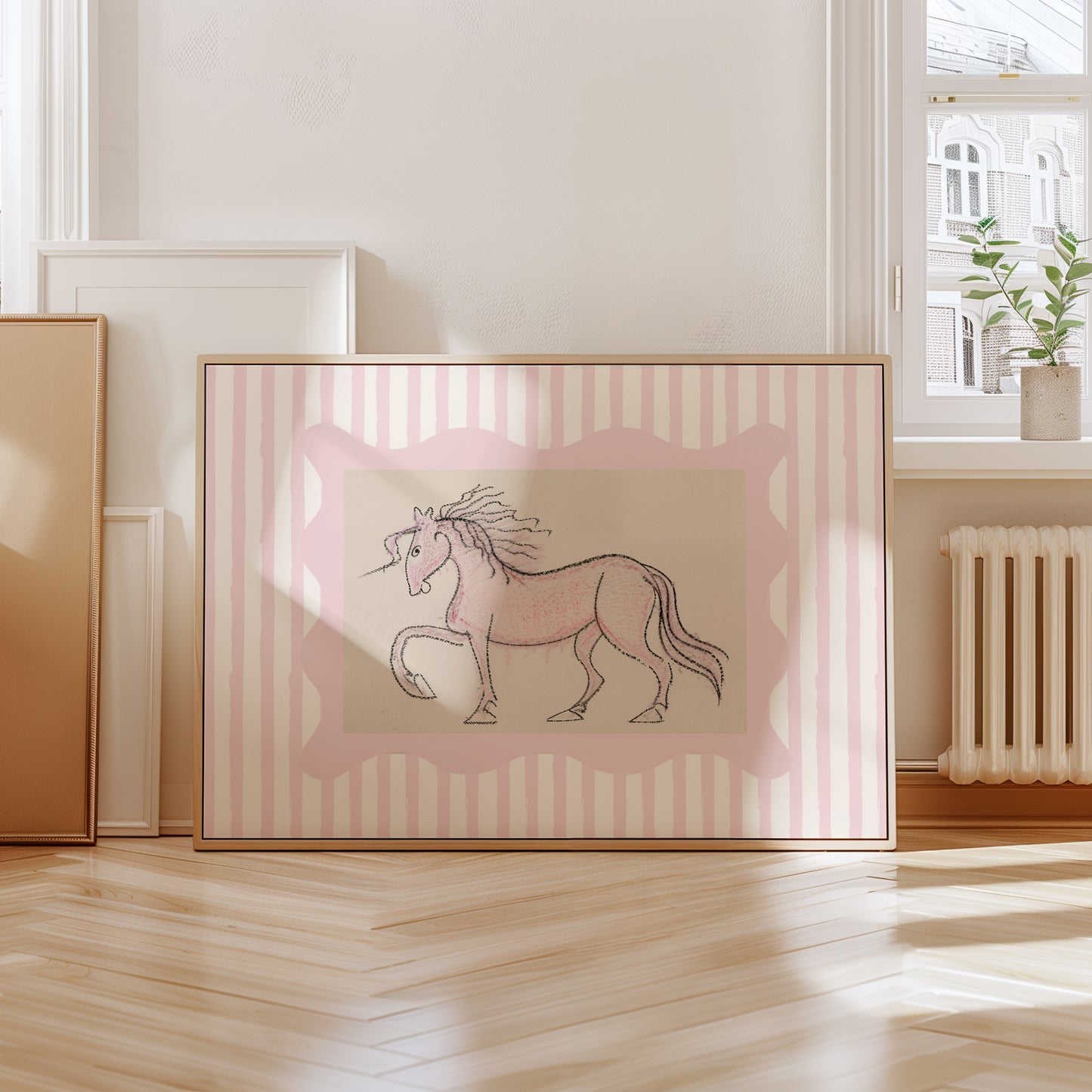 Pink Striped Unicorn Art - Digital Print