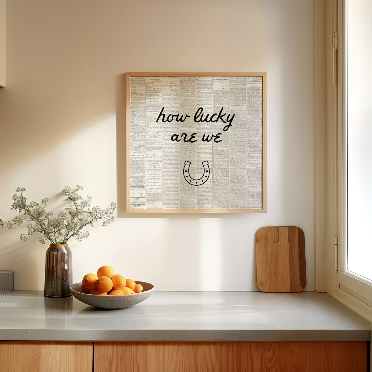 How Lucky Are We | Vintage Newspaper Horseshoe Print