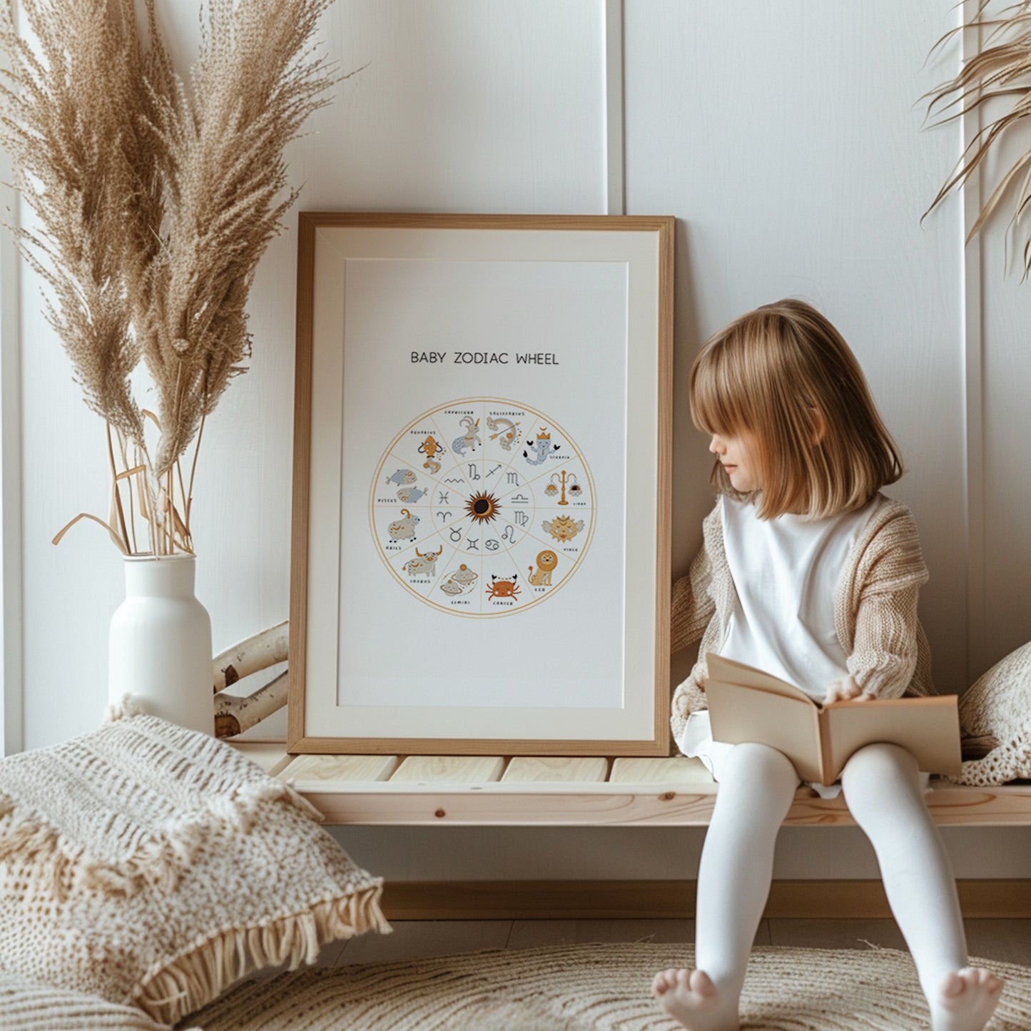 Baby Zodiac Wheel Wall Art, Zodiac Nursery Print