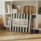 Horizontal print with bold black and white vertical stripes framing the handwritten cursive quote "i'm nicer when I like my outfit" in a rounded cream panel.