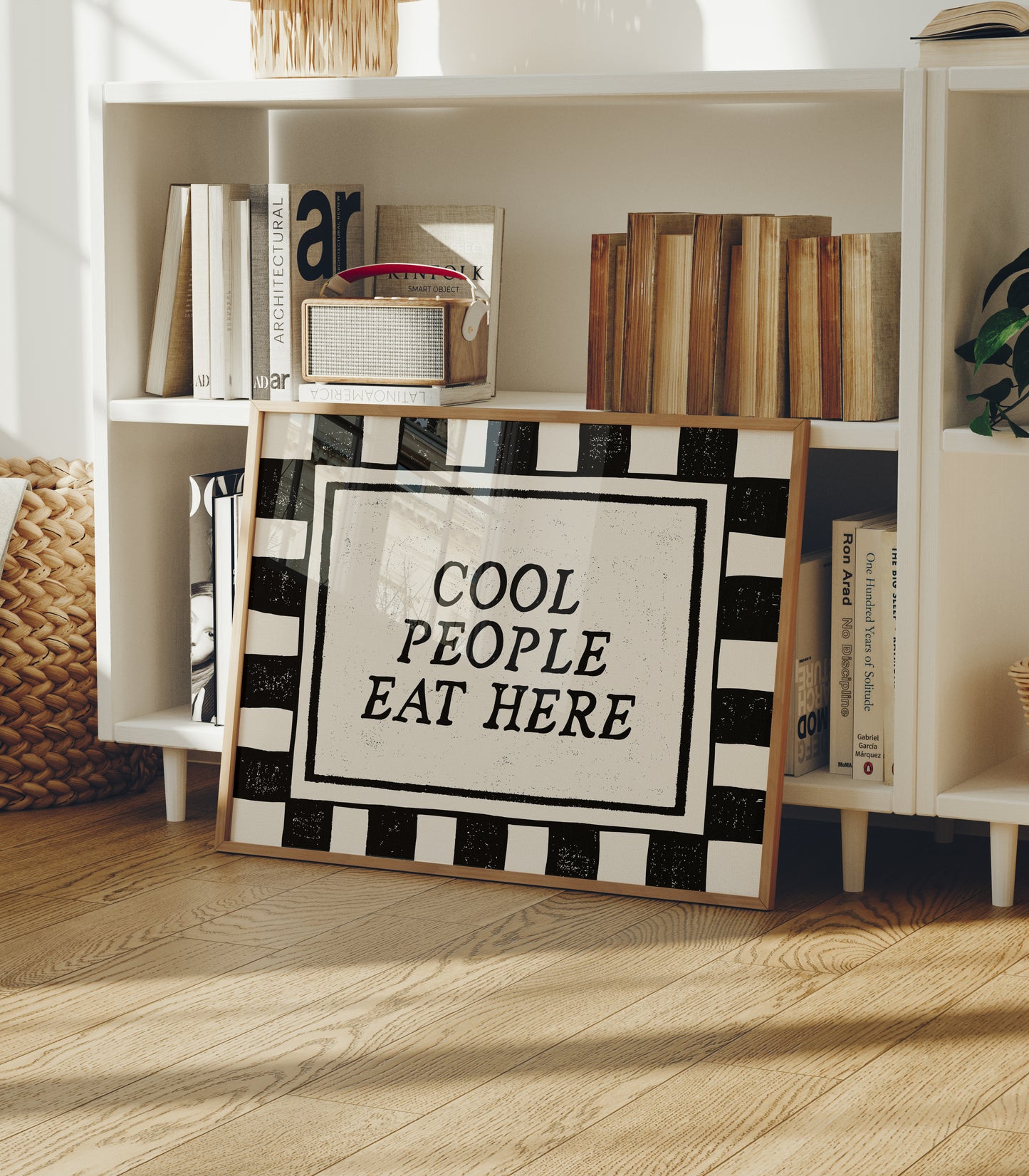 Cool People Eat Here Black & White Checkered Print -  Digital Print ( Horizontal )
