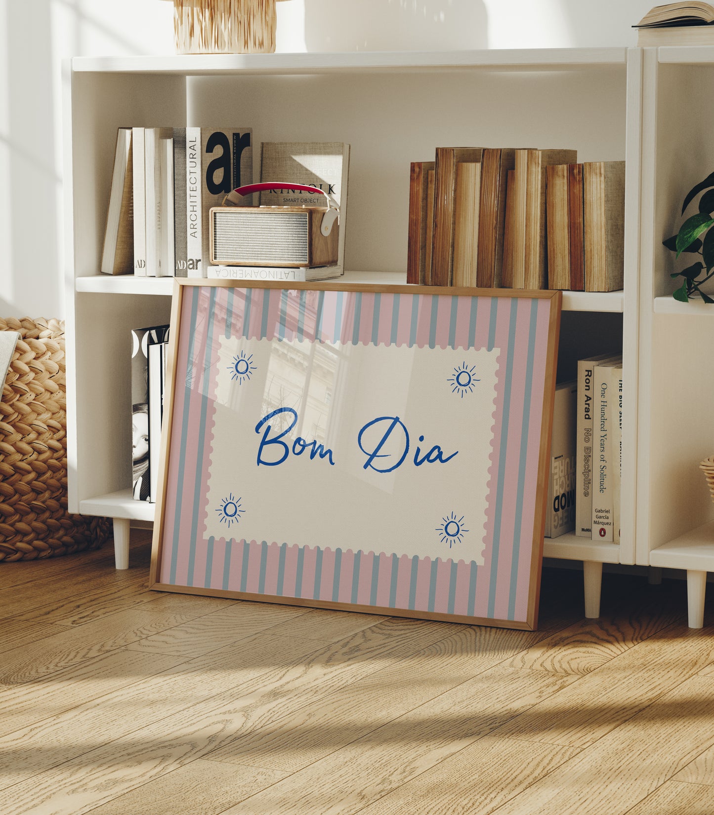 Bom Dia Pink Striped Horizontal Art - Digital Print