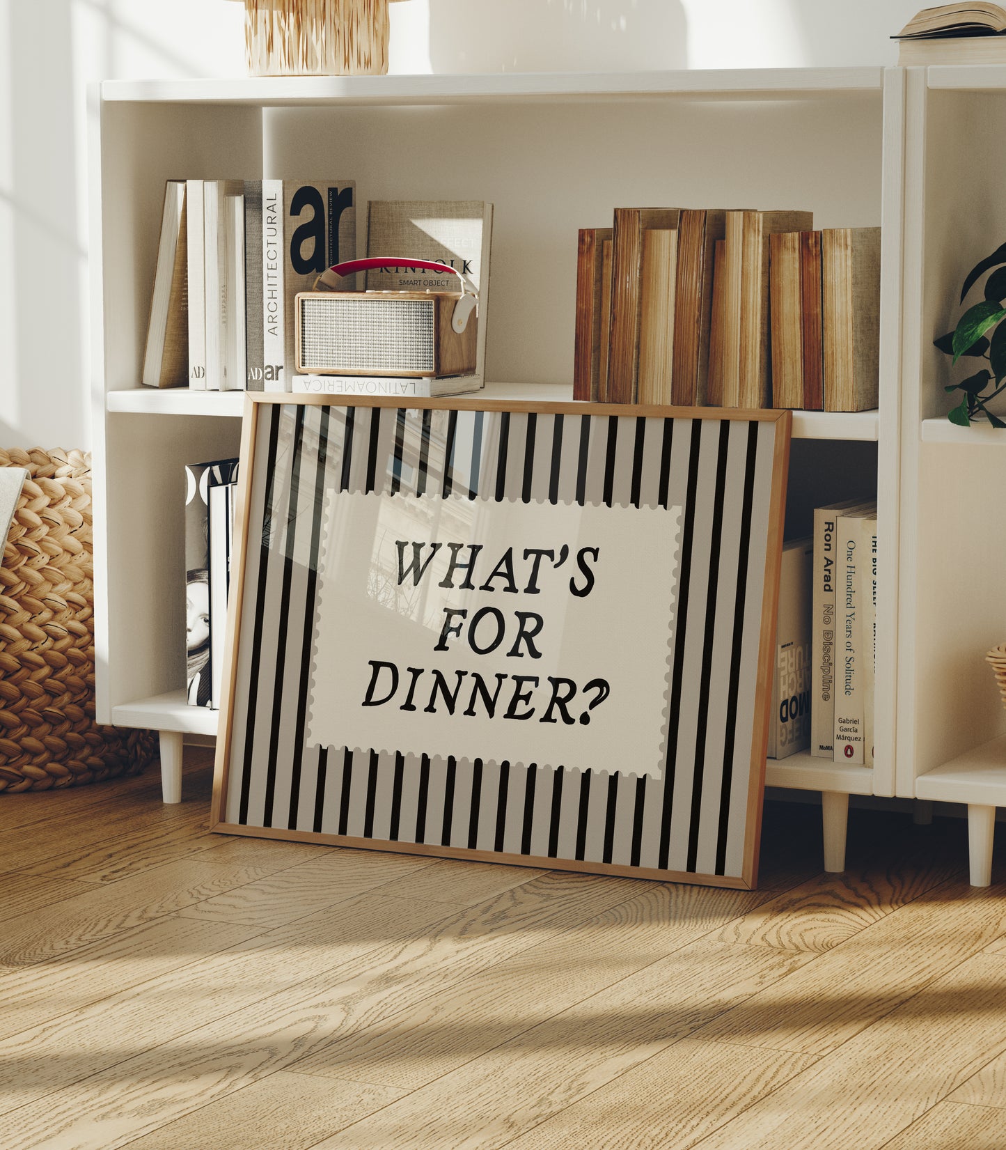 What's For Dinner Black & White Striped Print -  Digital Print ( Horizontal )