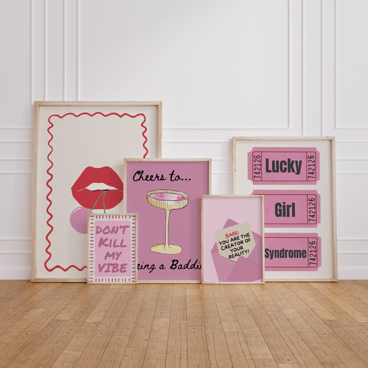 Pink Girly Dopamine Art Set of 5 | Dorm room Decor
