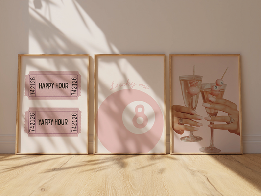 Pink 8-ball stockholm art set of 3