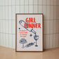 Cute Girl Dinner Art Print - Digital Print
