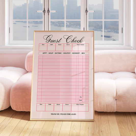 Retro Pink Blank Guest Check - Digital Print