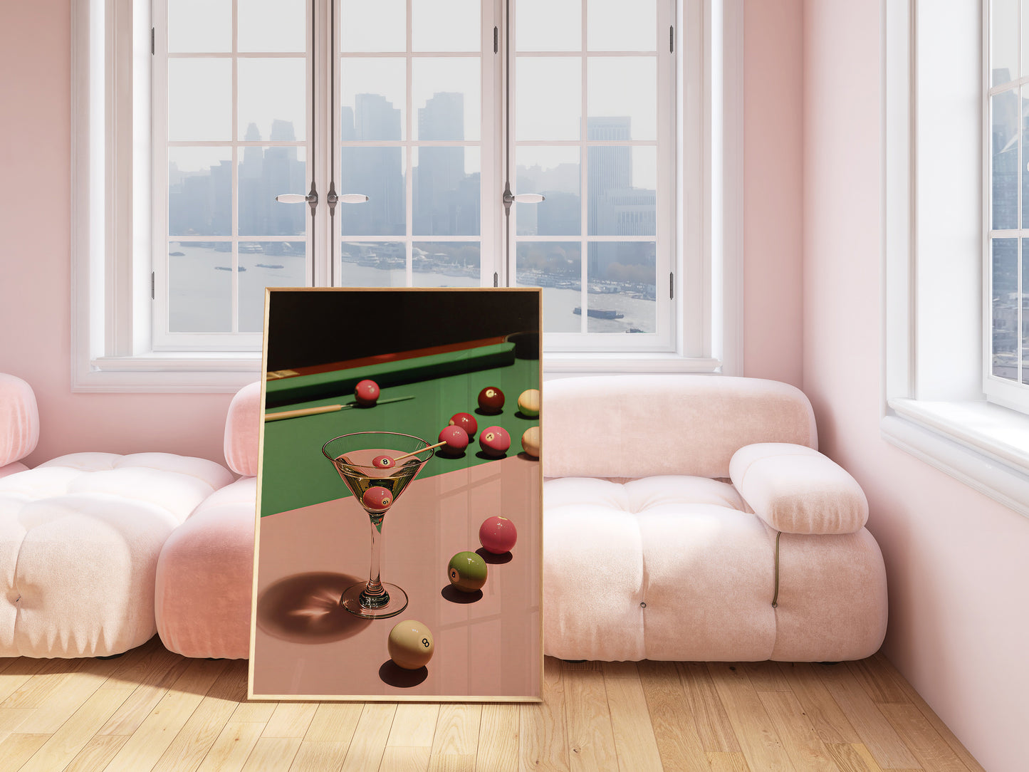Retro Billiard Pink 8-Ball Martini Cocktail Print - Digital Print