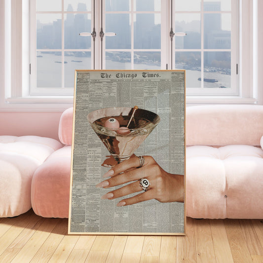 Pink Retro 8-Ball Martini Cocktail Print - Digital Print