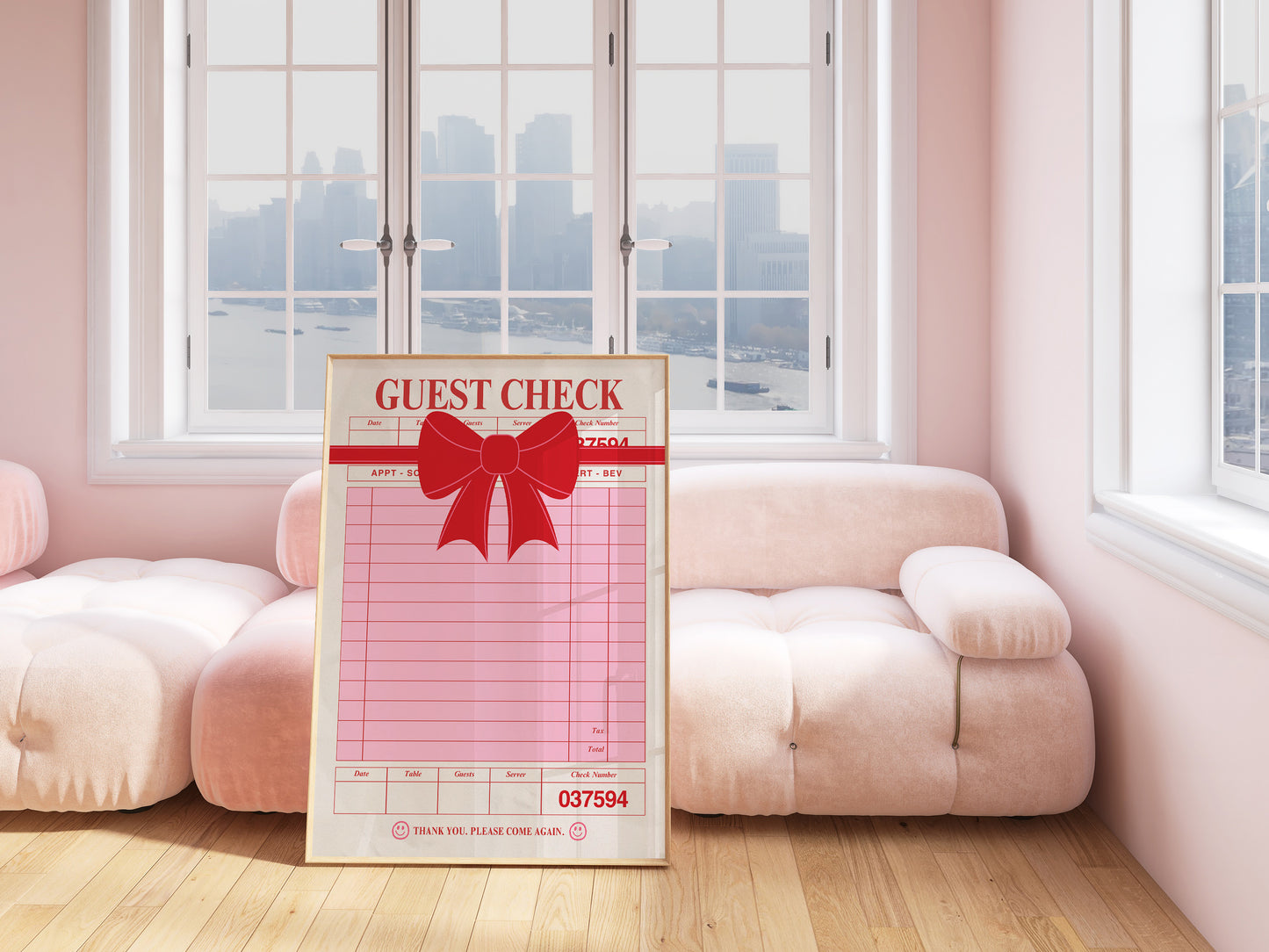 Christmas Guest Check with Bow - Digital Print