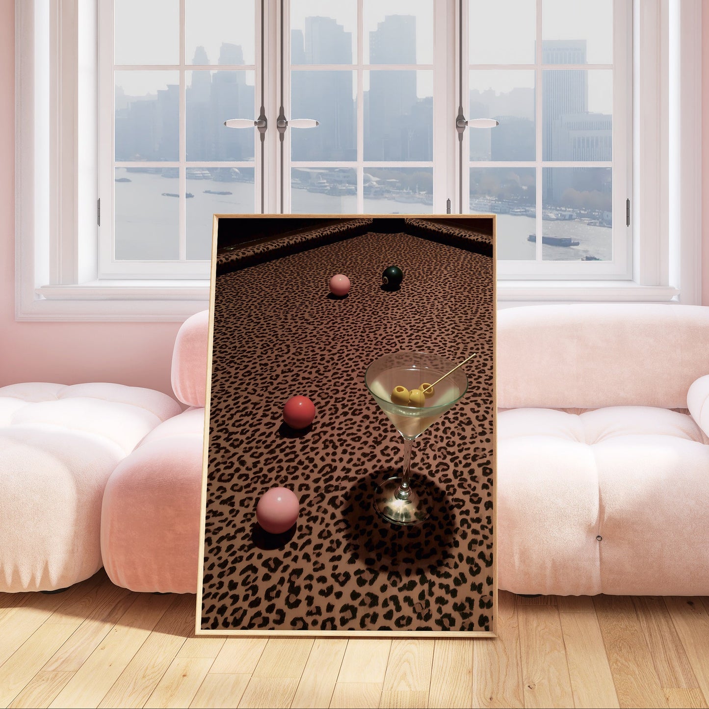 Retro Martini On Leopard Print Pool Table - Digital Print
