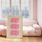 Vertical sage green wall print featuring three stacked illustrated pink butter blocks each labelled BUTTER in bold pink handwritten font