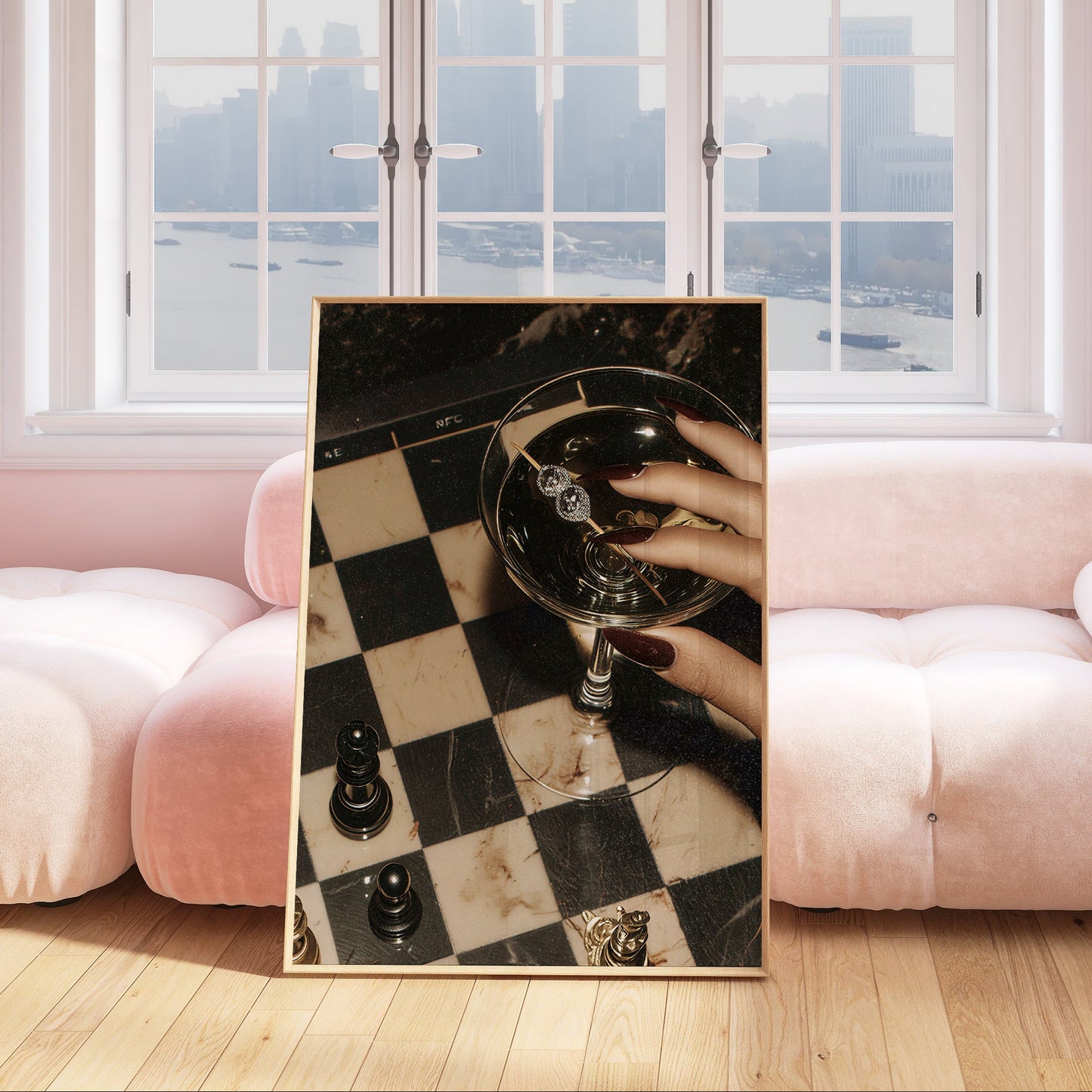 Retro Diamond Martini Checker Board Print- Digital Print
