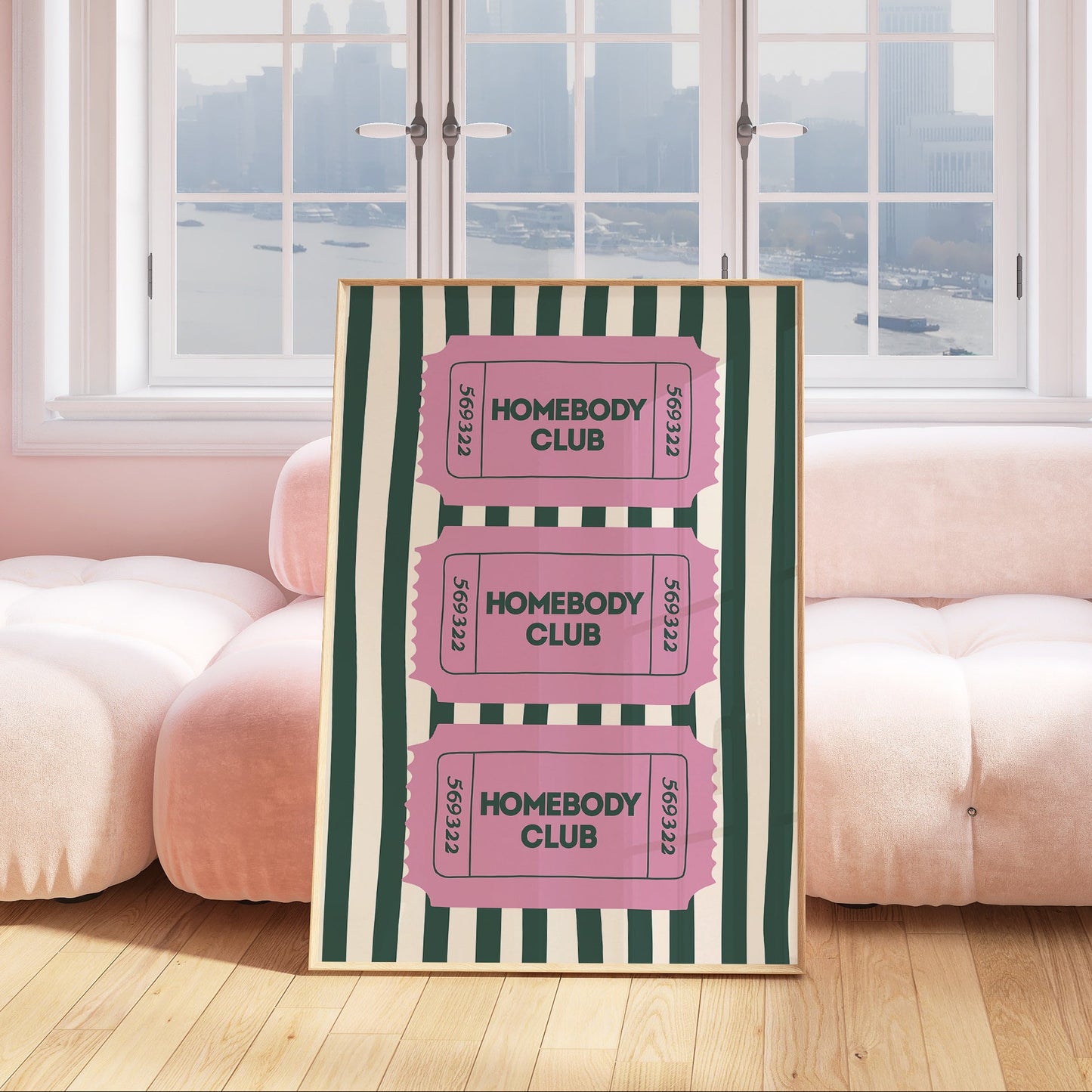 The Homebody Club Pink & Green Striped Art - Digital Print