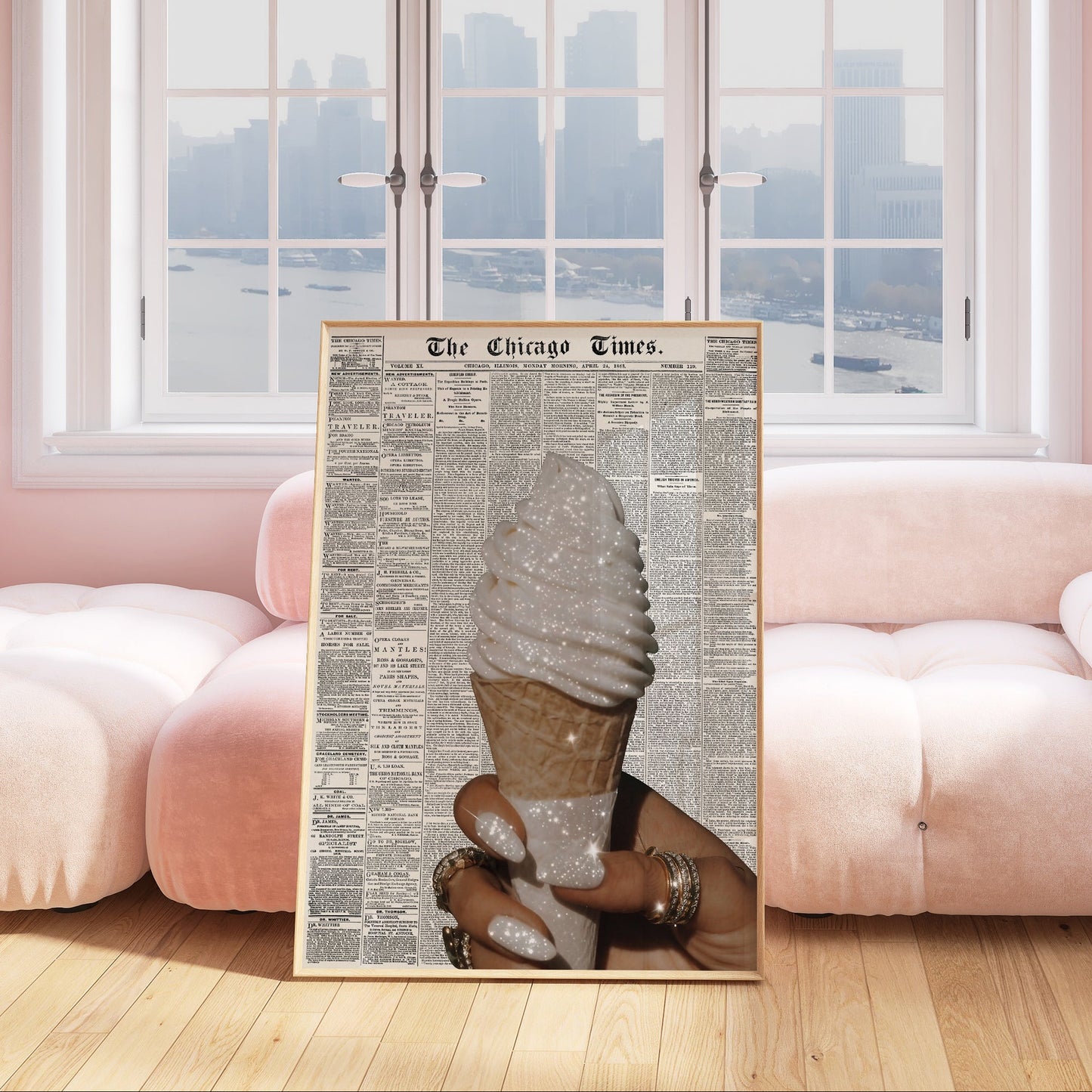 Retro Glitter Ice Cream News Print - Digital Print