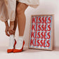 Red & Blue Striped Kisses Text Print