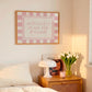 Actually It Is All Fun & Games pink checkered horizontal print in lifestyle bedroom — aesthetic dorm wall decor instant download