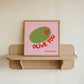 Pink print with a green olive illustration, red heart, and red text "Olive You, Always Forever"