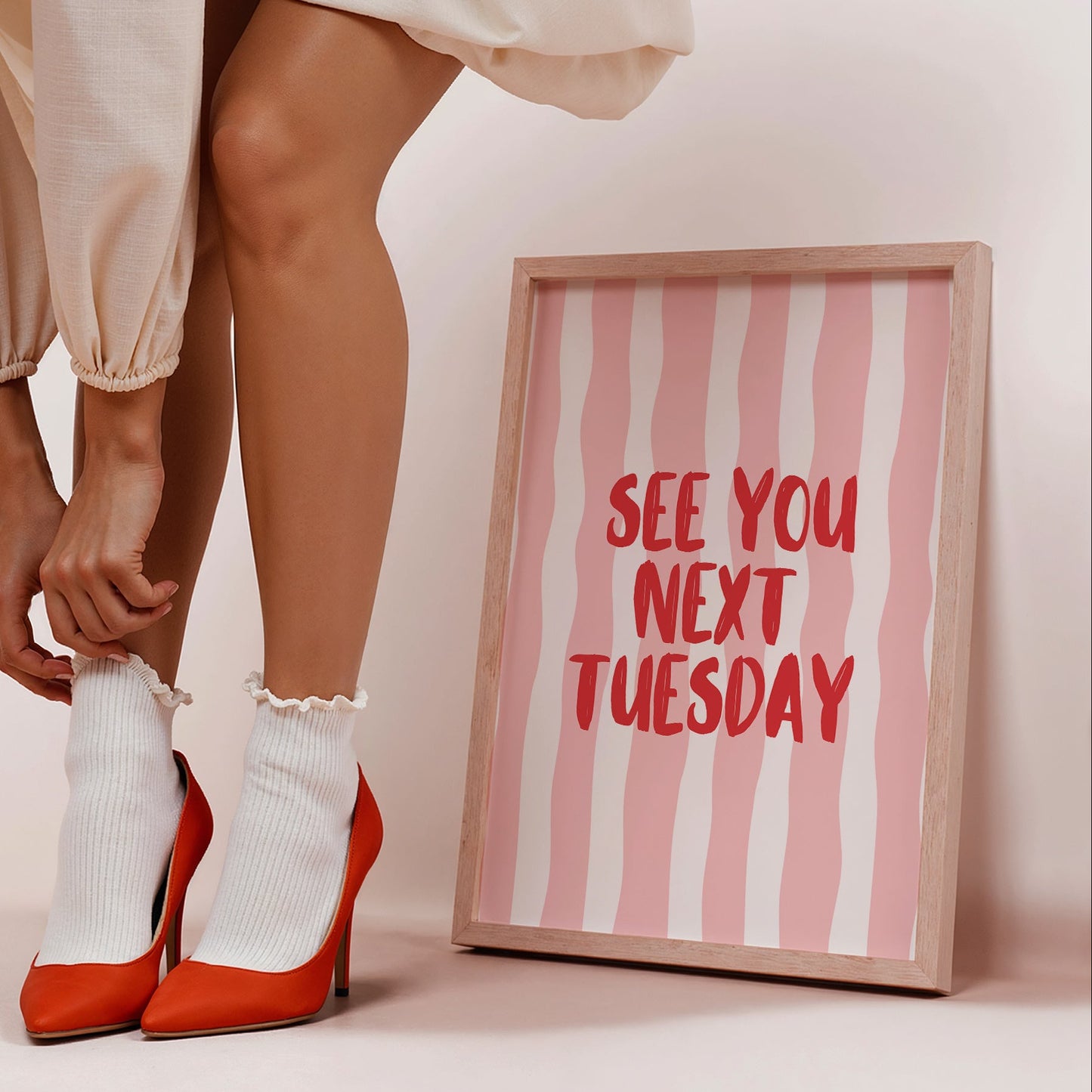 Pink and white striped background with See You Next Tuesday Text art Print
