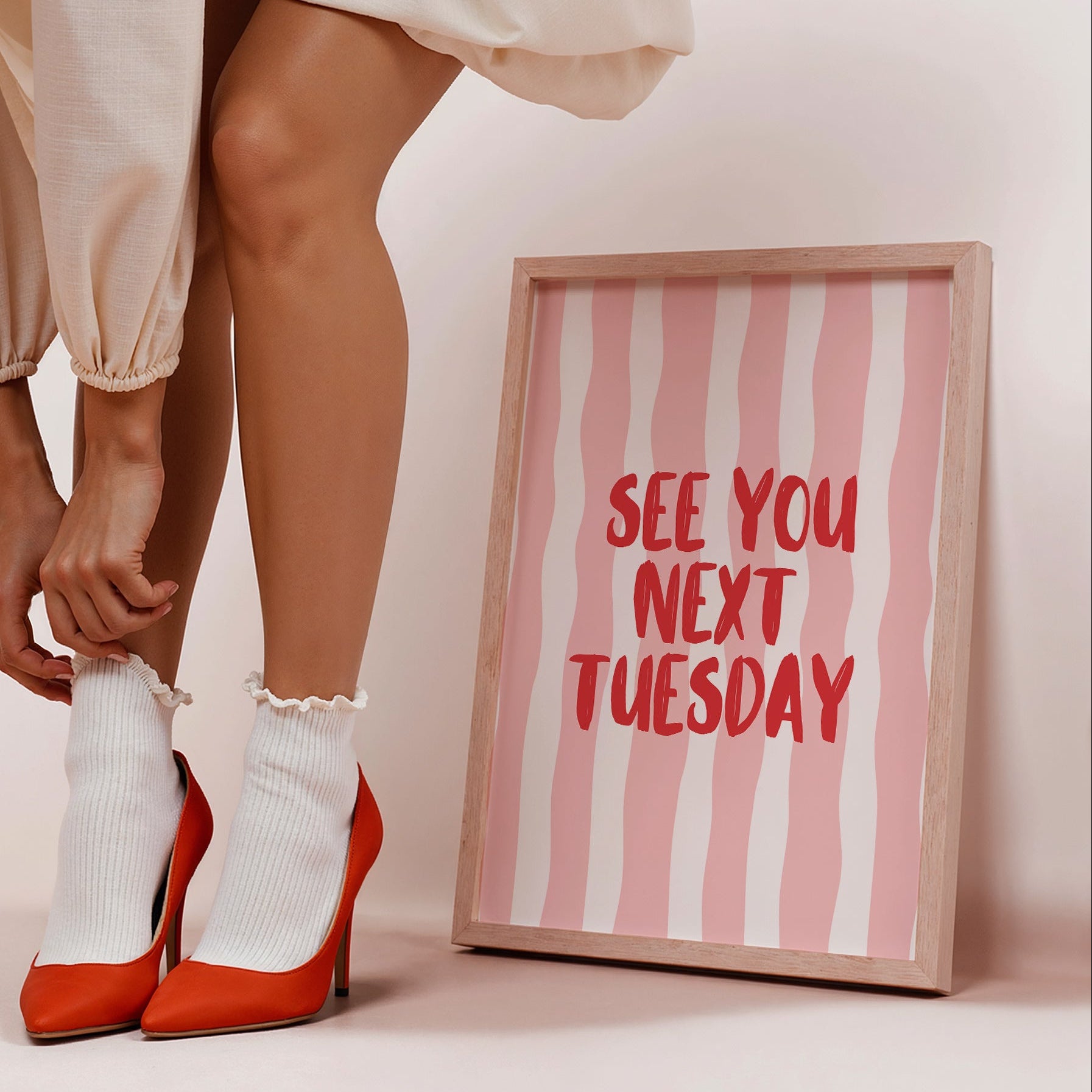 Pink and white striped background with See You Next Tuesday Text art Print