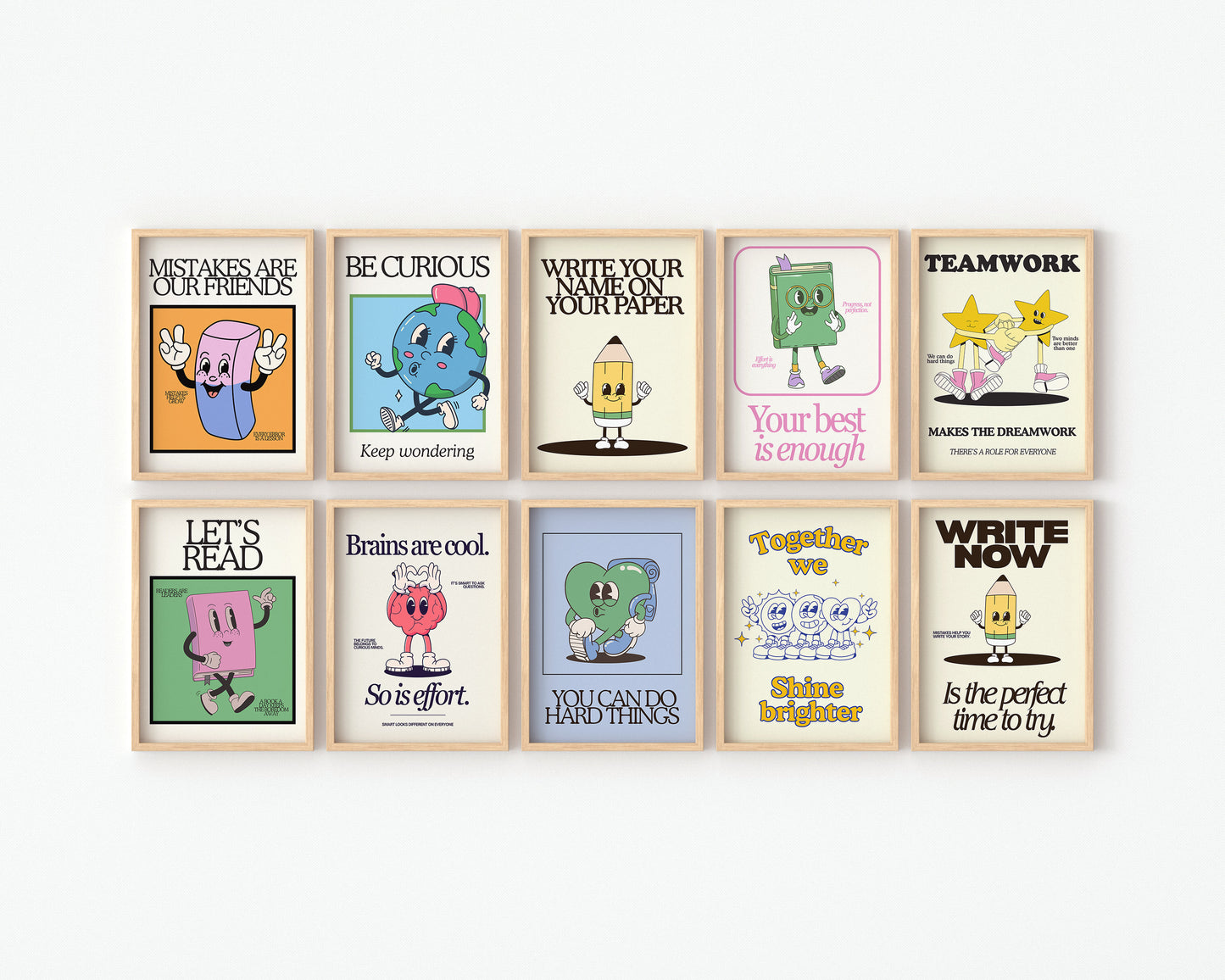 Vintage Retro Mascot Classroom Art Set Of 10 - Digital Print