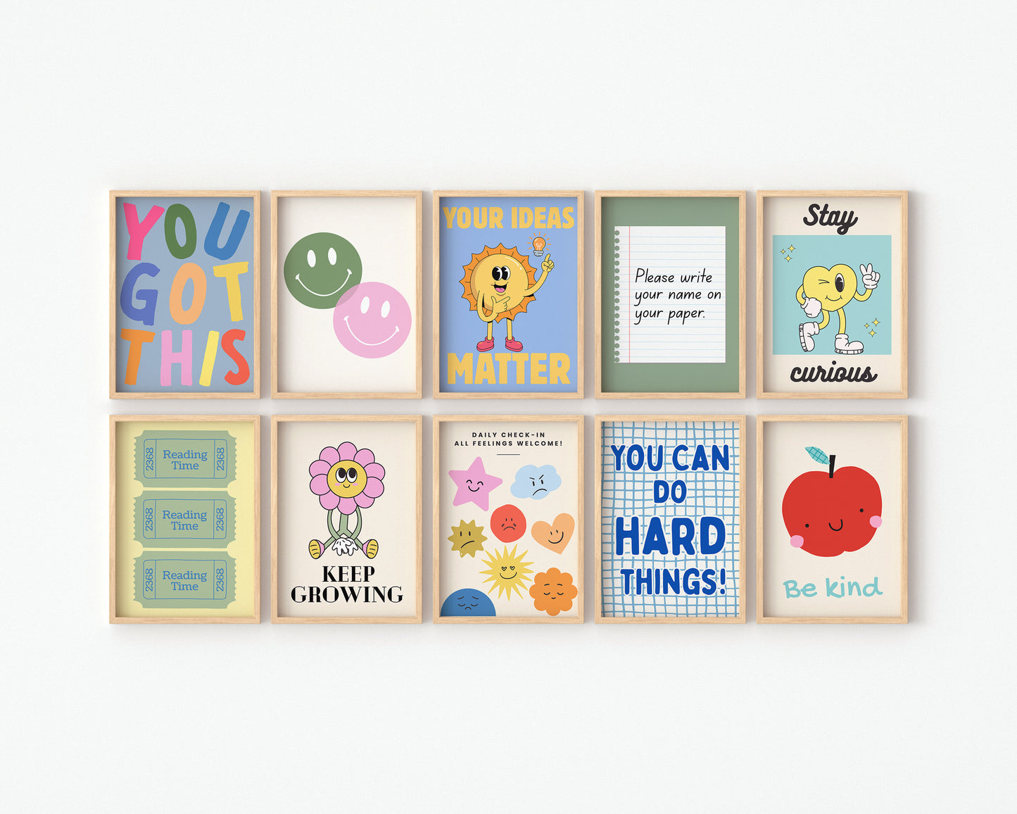 Colorful Positivity Classroom Art Set Of 10 - Digital Print