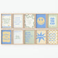 Set of 10 classroom prints in blue, green, and yellow: Yes You Can, Every Voice Matters Here, Slow Down You're Doing Fine, Progress Over Perfection, a starburst Welcome illustration, an Attendance Check print reading Show Up As You Are, Great Minds Grow Here on a checkered background, a smiley face reading Be the Kind Kid, Mistakes Help Us Learn, and Great Things Come to Those Who Try.