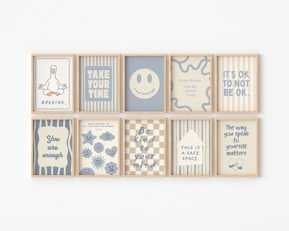 Calm Corner Posters Set of 10 — Tan Blue Digital Prints