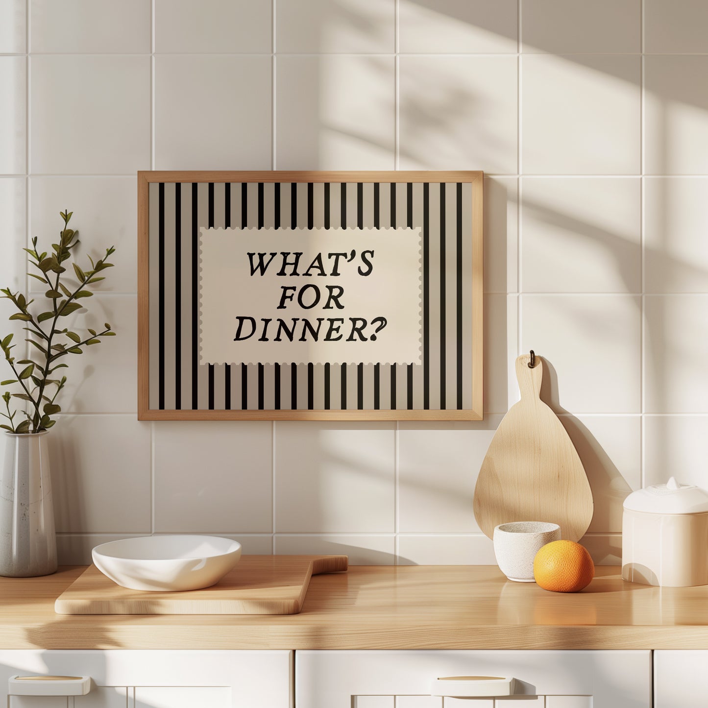 What's For Dinner Black & White Striped Print -  Digital Print ( Horizontal )