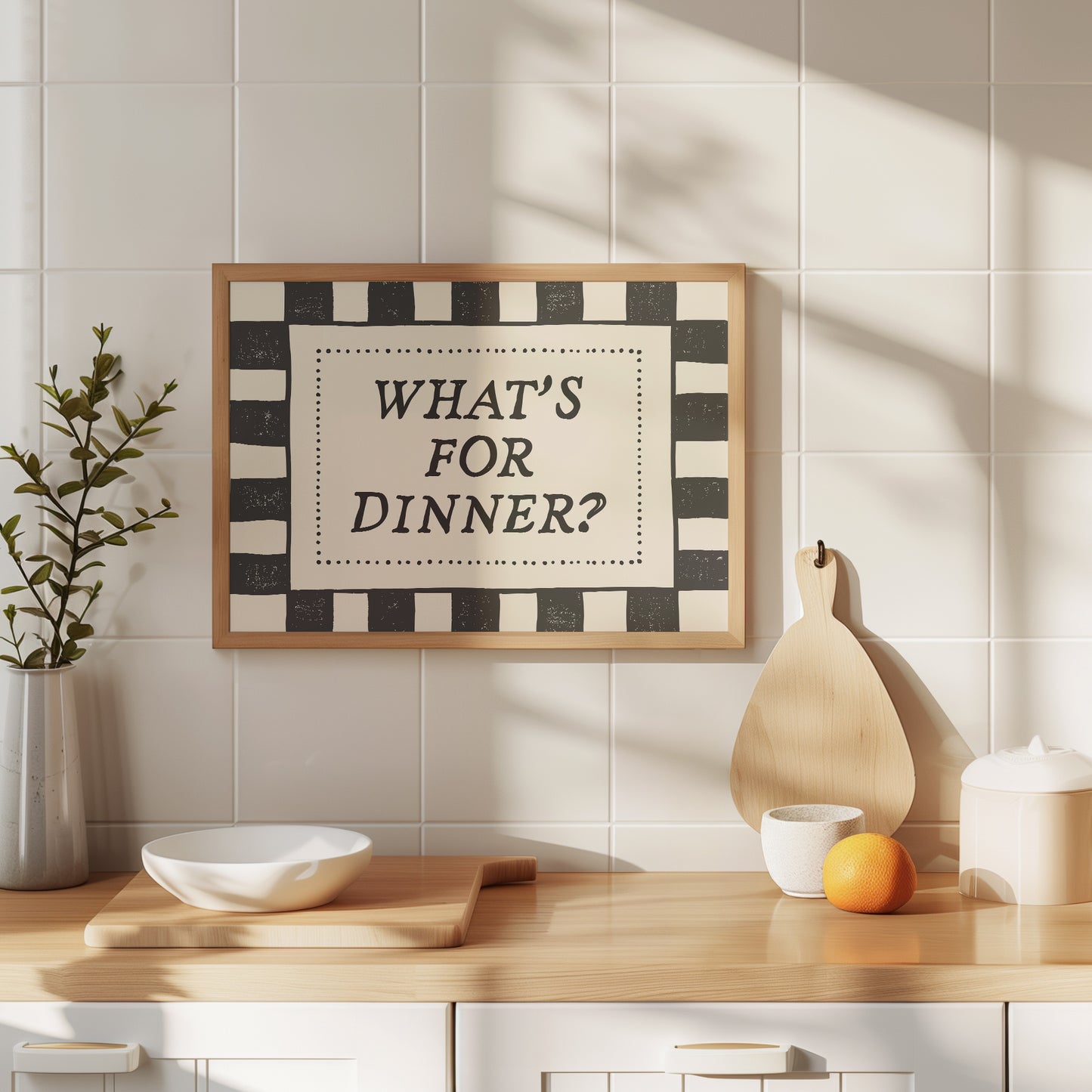 What's For Dinner Black & White Checkered Print -  Digital Print ( Horizontal )