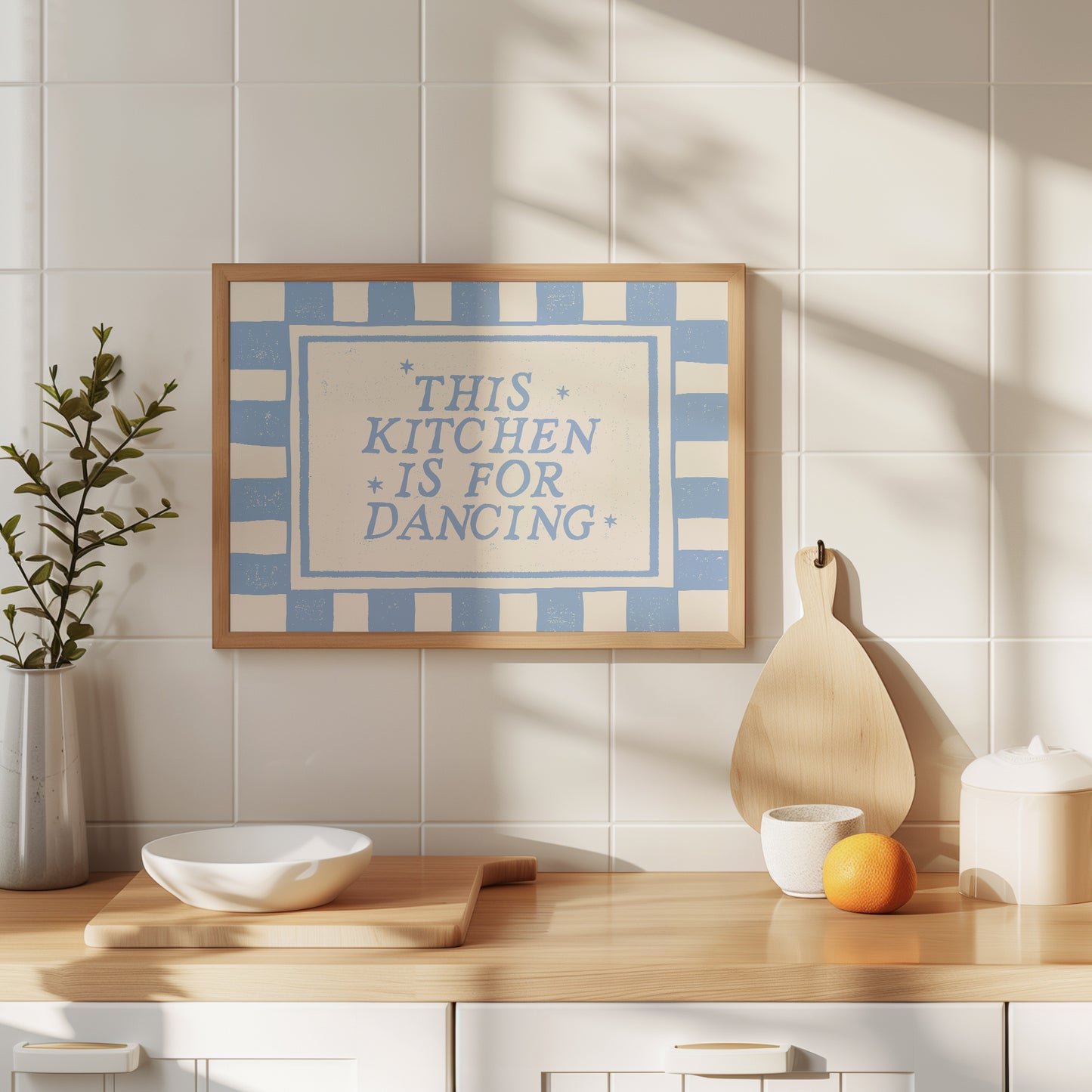 This Kitchen Is For Dancing — Blue Checkered Print