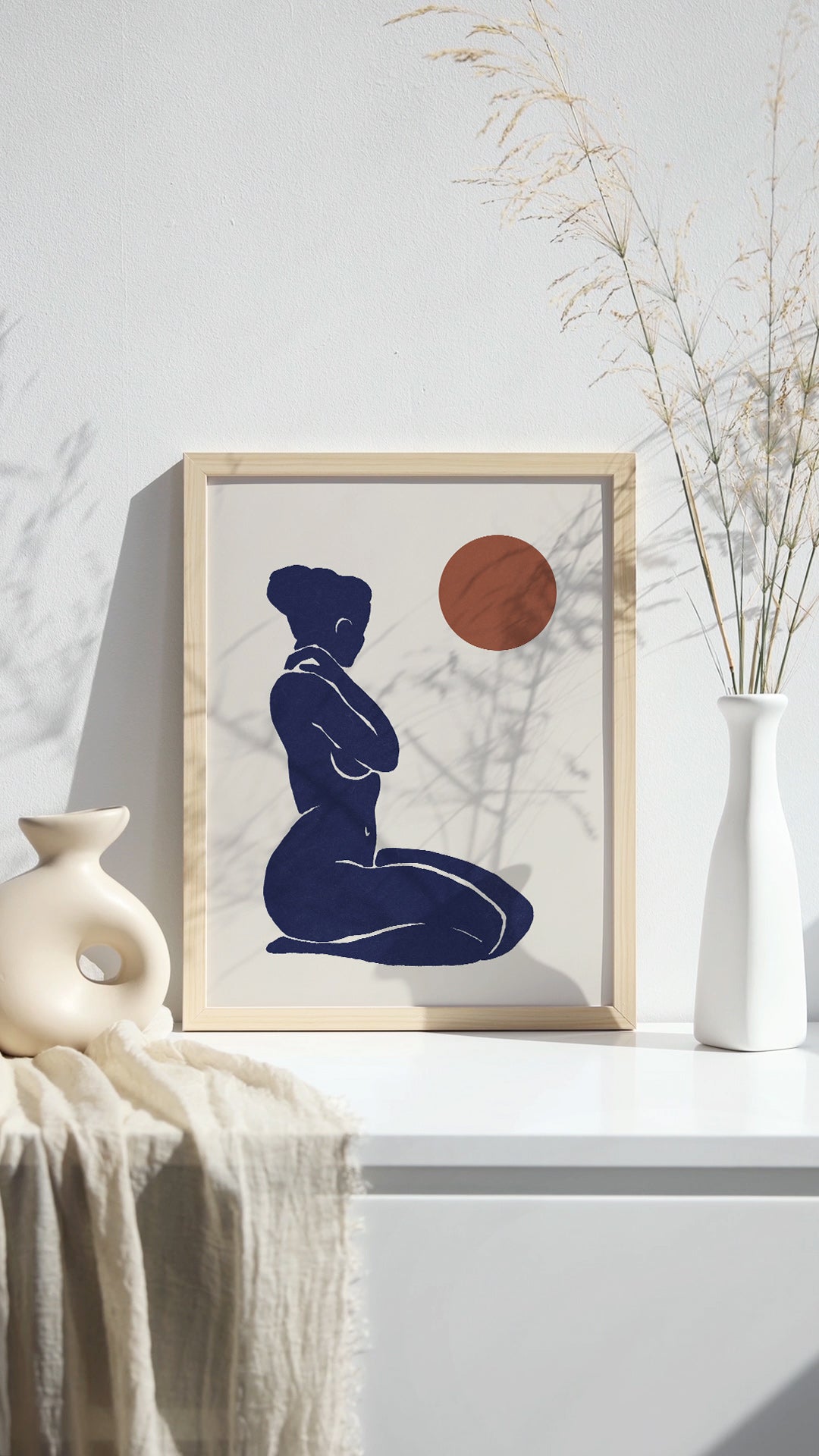 Japandi Style Blue Moon Goddess Art Print