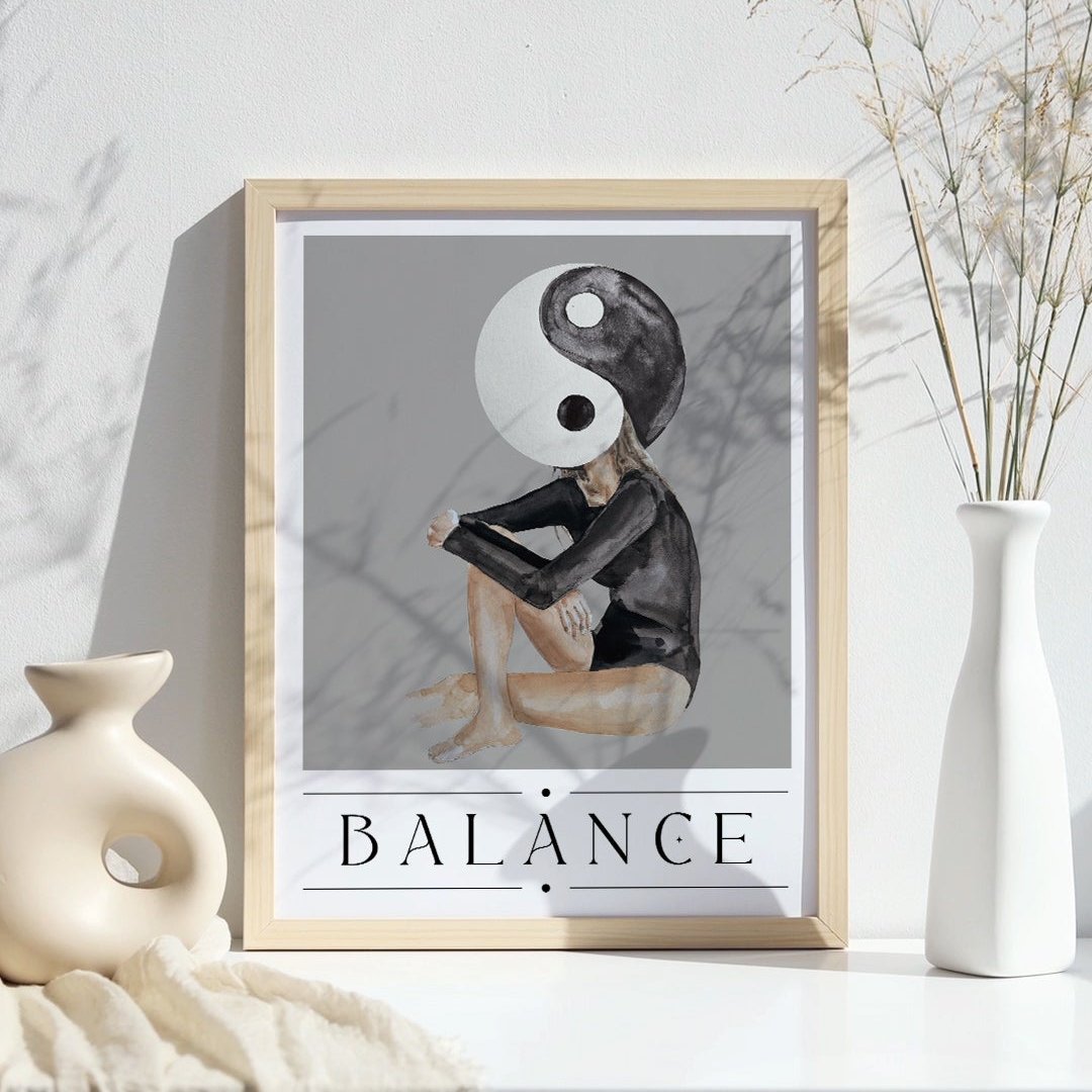 Balance Spiritual Quote Artwork, Ying Yang Wall Art, Spiritual Sayings Poster, Typography Print, Mindfulness Wall Art, Positive Affirmation