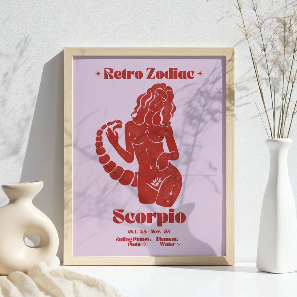 Retro Zodiac Scorpio Goddess Wall Art Print, Sun Sign Art