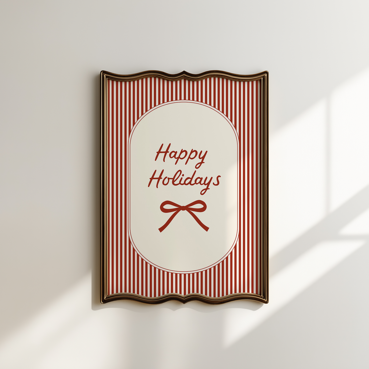 Happy Holidays Print | Red Pinstripe Bow