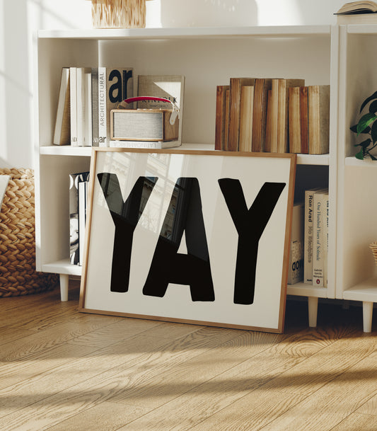 "Yay" Text Poster - Fun Apartment Art - Funky Wall Art - Minimalist Print - Dorm Decor - Art For Boys Room - Art For Girls Room - Landscape Print
