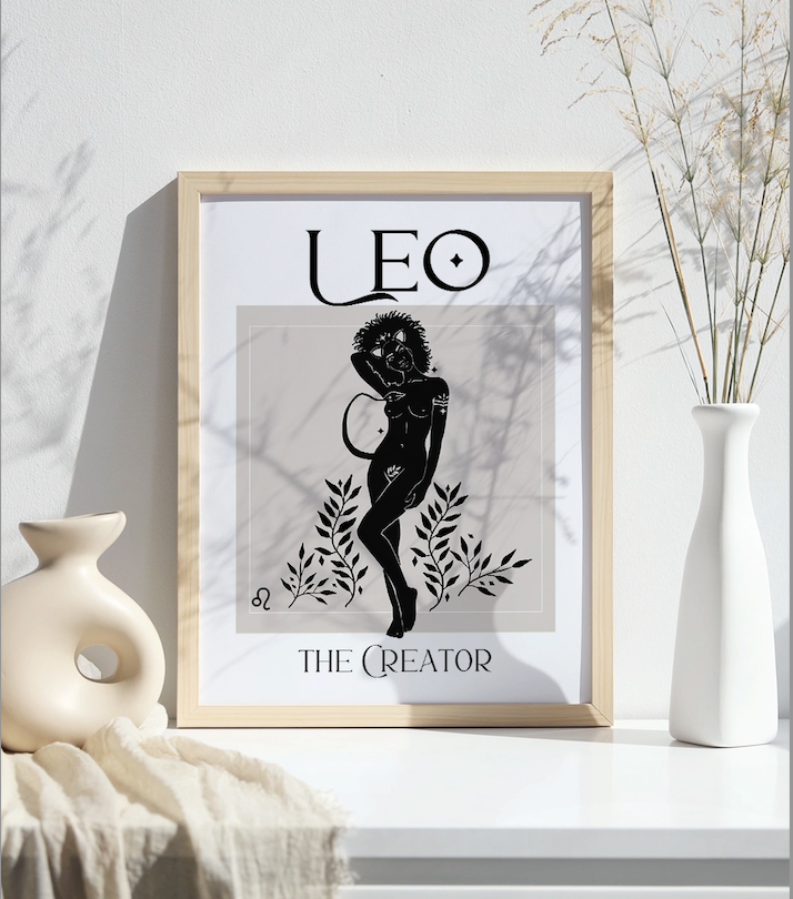 Zodiac Leo Goddess Wall Art Print, Sun Sign Art