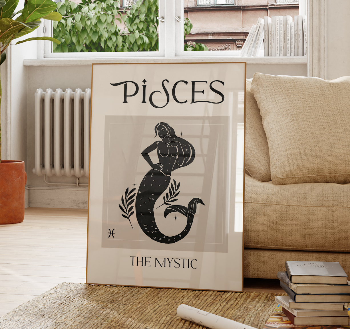 Zodiac Pisces Goddess Wall Art Print, Sun Sign Art