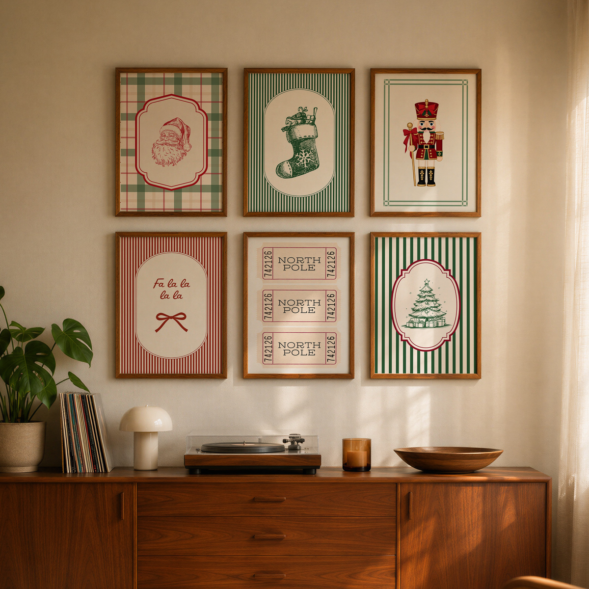 Vintage Christmas Print Set of 6 | Red & Green
