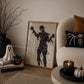 Set of 3 Halloween prints: "Trick or Treat" in dripping black lettering, "Spooky Season" on orange striped fabric with a spider and skeleton, and a bold black silhouette of a mummy.