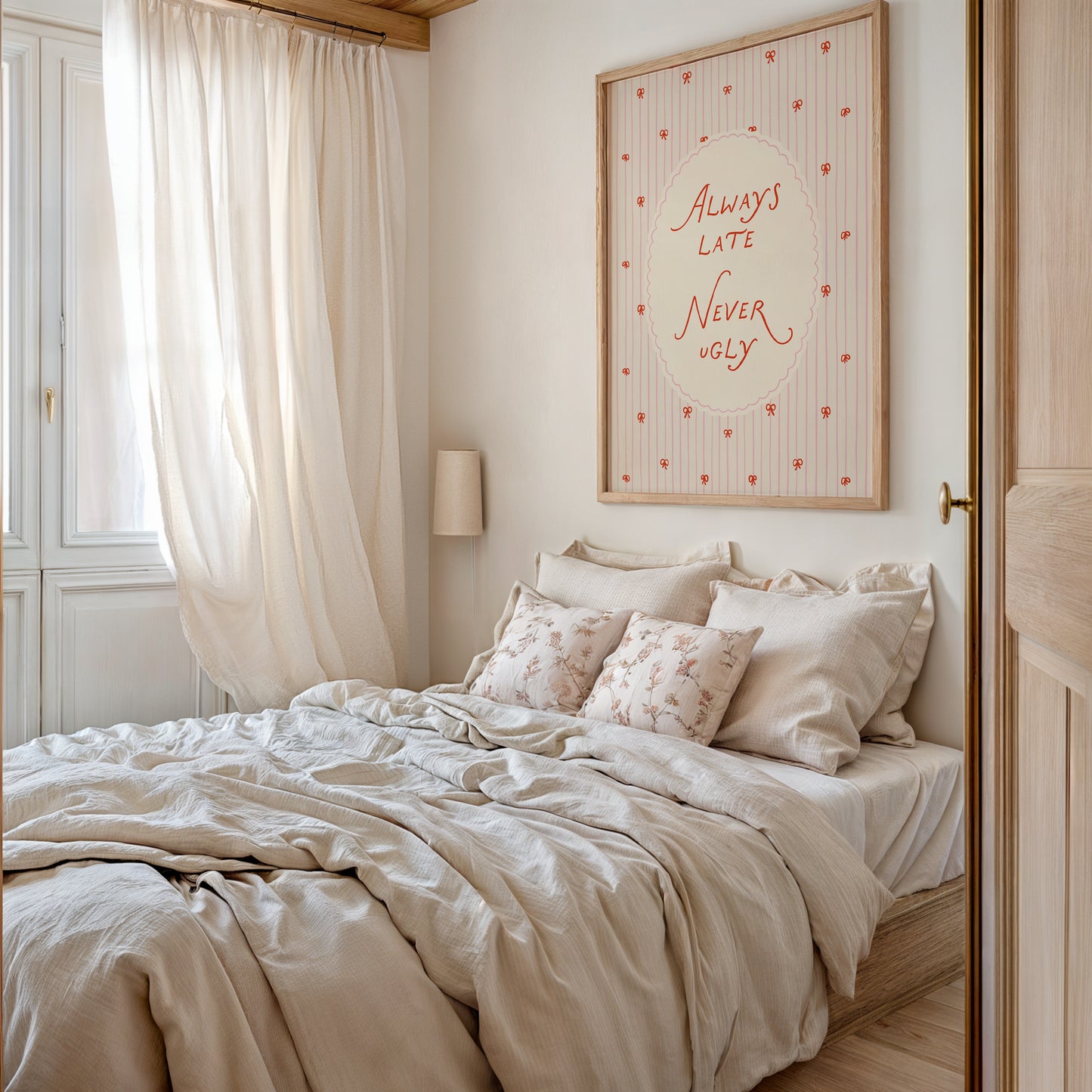 Always Late Never Ugly Cute Coquette Bow Print - Digital Print