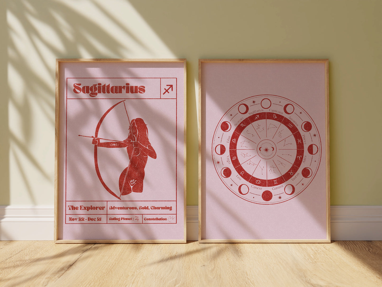 Retro Zodiac Sagittarius Goddess Wall Art Print, Sun Sign Art Set of 2