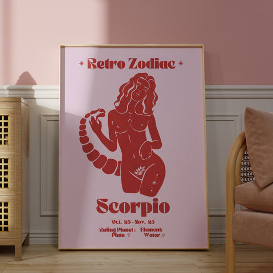 Retro Zodiac Scorpio Goddess Wall Art Print, Sun Sign Art
