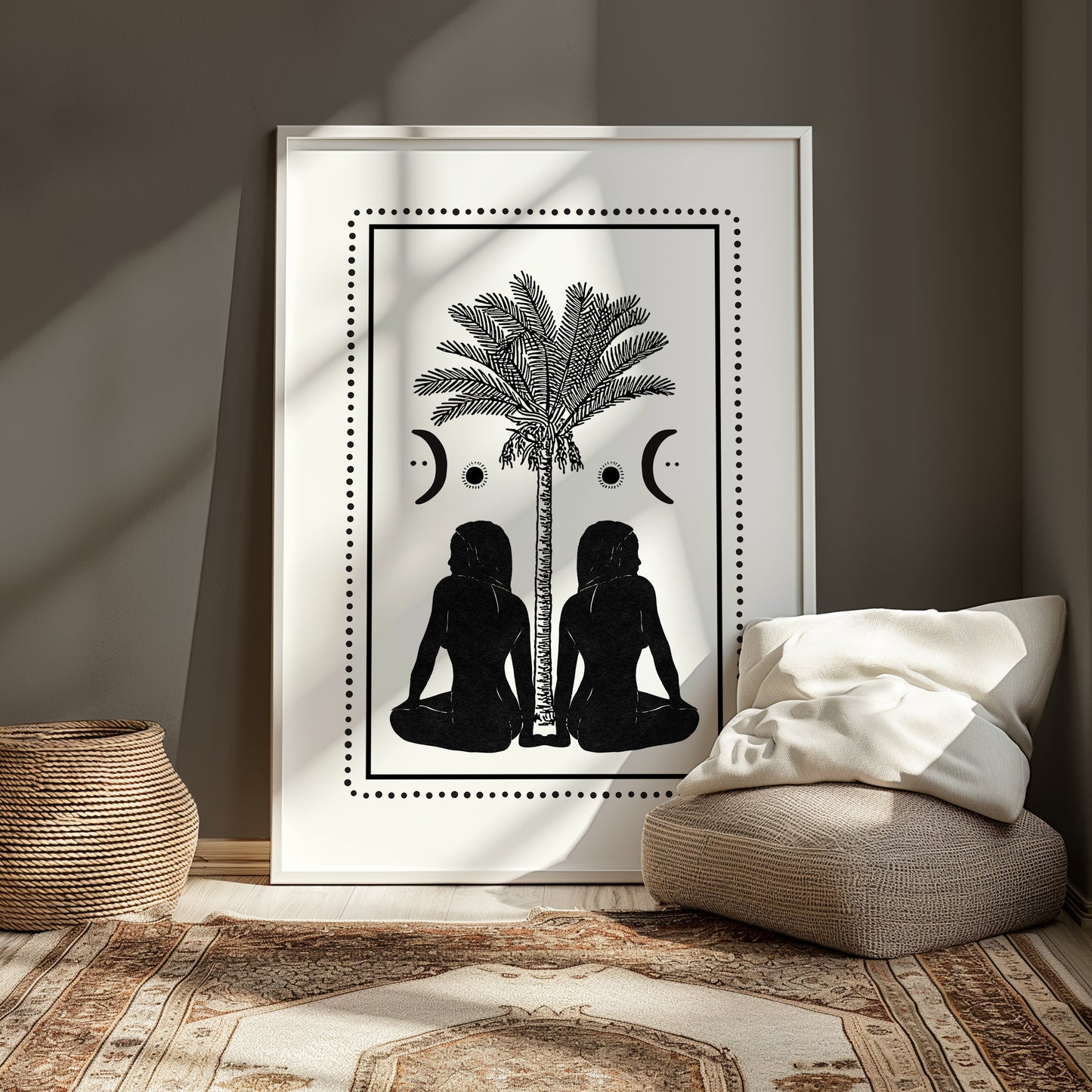 Black & White Boho Palm Art Print/ Mystical Sisterhood Art Print Feminine Energy Artwork